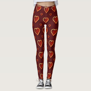 Luxury Modern Elegant Love Red Gold Heart Leggings