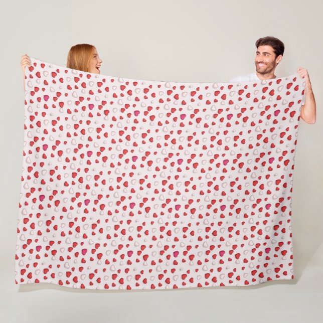 Luxury Modern Elegant Love Red Heart Fleece Blanket (In Situ)