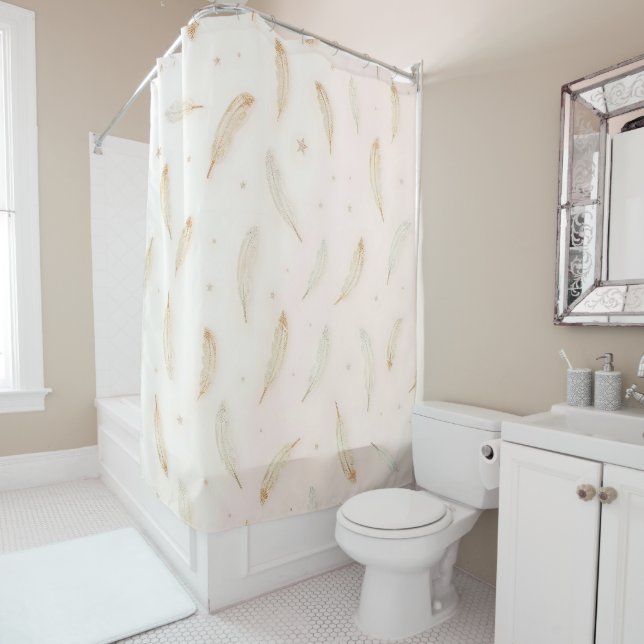 Luxury Modern Feathers Boho Collection Shower Curtain (In Situ)