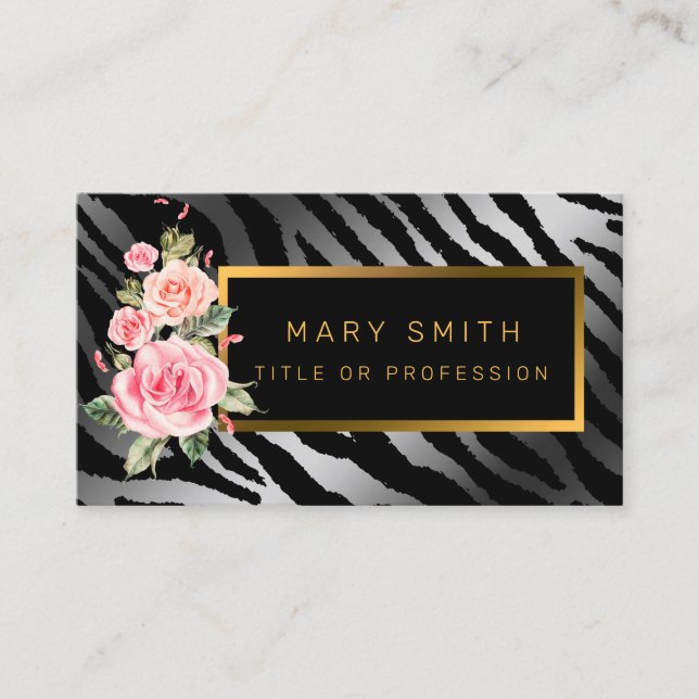 Luxury Modern Floral Tiger Add Your Text Business Card (Front)