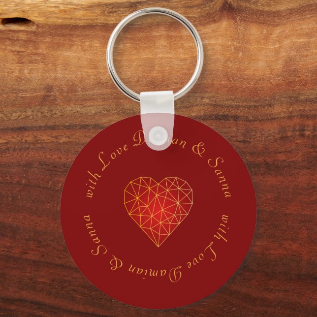 Luxury modern geometric gold red heart love key ring (Front)