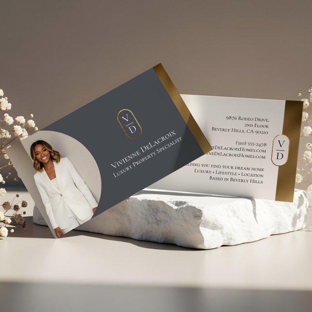 Luxury Modern Gold Arch Monogram Real Estate Photo Business Card (Luxury Modern Gold Arch Monogram Real Estate Photo Business Card)