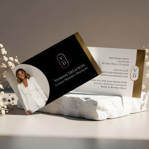 Luxury Modern Gold Arch Monogram Real Estate Photo Business Card