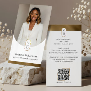 Luxury Modern Gold Arch Monogram Real Estate Photo Business Card