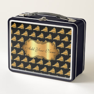 Luxury Modern Gold Cat Add Your Text Metal Lunch Box