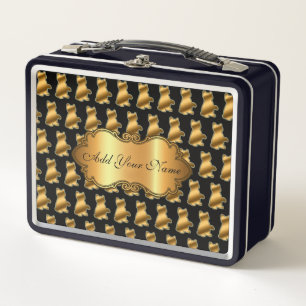 Luxury Modern Gold Cat Add Your Text Metal Lunch Box