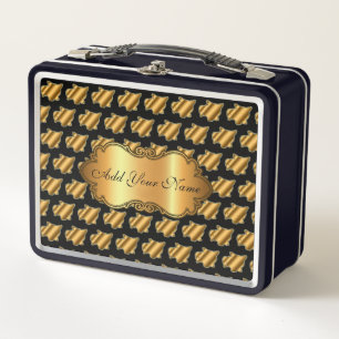 Luxury Modern Gold Cat Add Your Text Metal Lunch Box