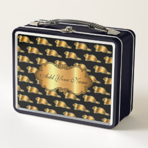 Luxury Modern Gold Cat Add Your Text Metal Lunch Box