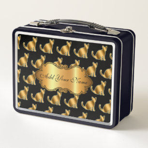 Luxury Modern Gold Cat Add Your Text Metal Lunch Box