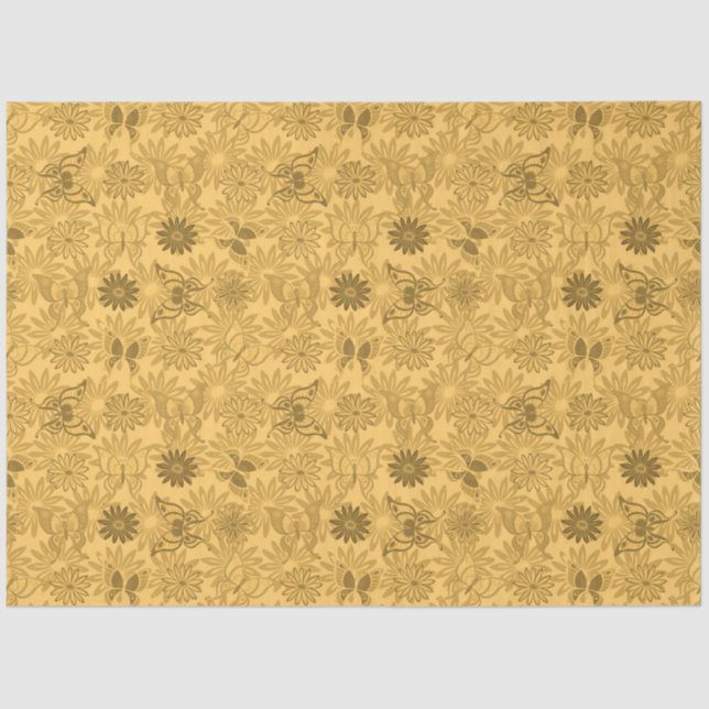 Luxury Modern Gold Natural Floral Butterfly Tissue Paper (Front)