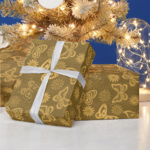 Luxury Modern Gold Natural Floral Butterfly Wrapping Paper