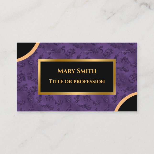 Luxury Modern Gold Purple Damask Business Card (Front)