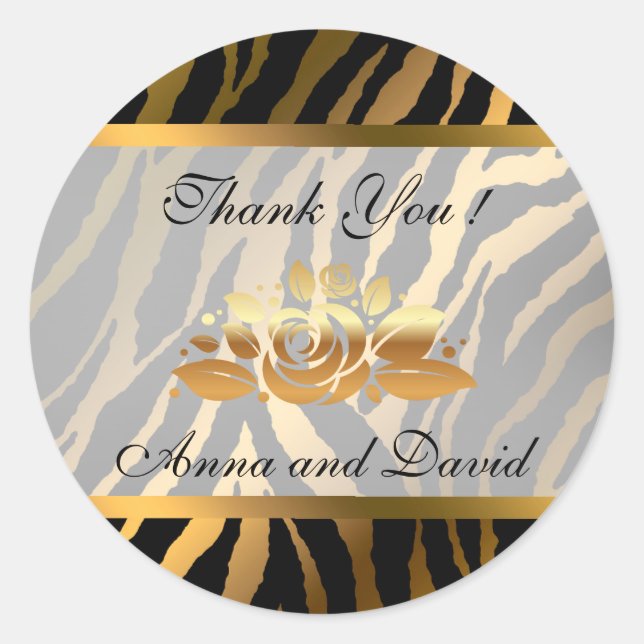 Luxury Modern Gold Tiger Add Your Text Classic Round Sticker (Front)