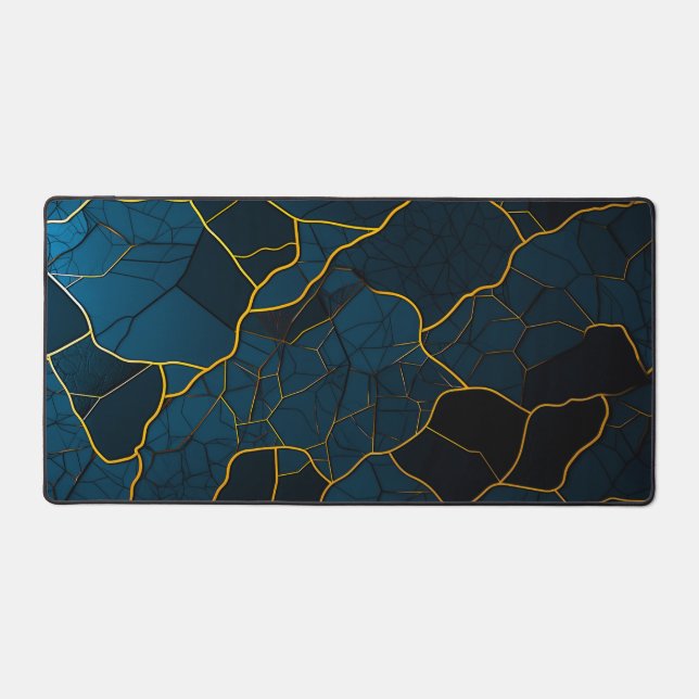 Luxury Modern Golden Blue Texture Pattern Desk Mat (Front)