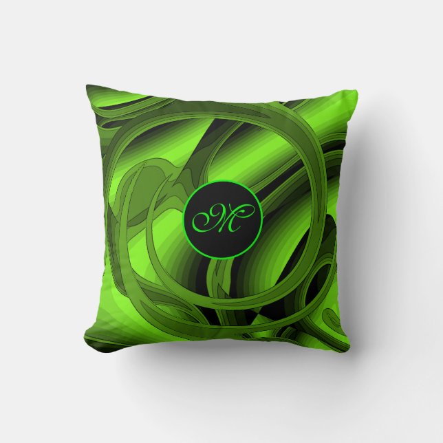 Luxury Modern Green Abstract Floral Rose Cushion (Front)