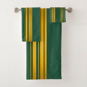 Luxury Modern Green Gold Linen Texture Collection Bath Towel Set