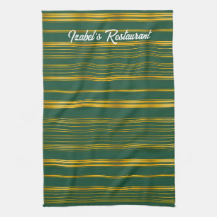 Luxury Modern Green Gold Linen Texture Collection Tea Towel