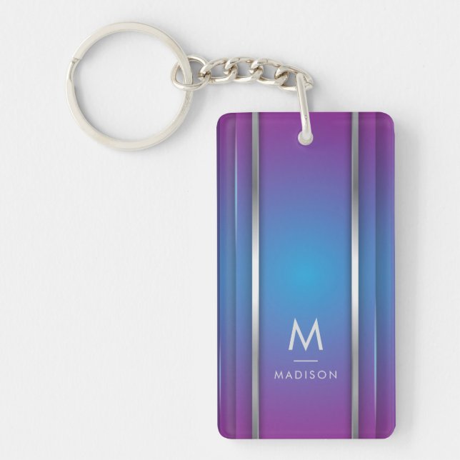 Luxury Modern Minimal Abstract Violet Blue Key Ring (Front)