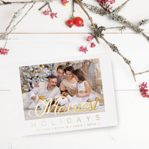 Luxury Modern Minimalist Merriest Holidays Photo Foil Holiday Card