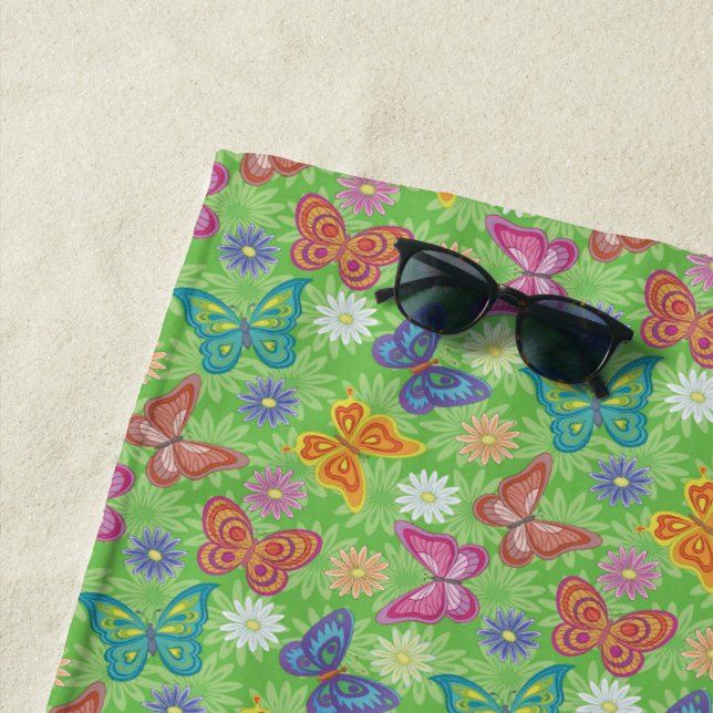 Luxury Modern Natural Floral Butterfly Beach Towel (In Situ)