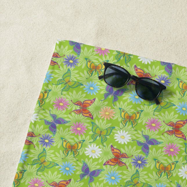 Luxury Modern Natural Floral Butterfly Beach Towel (In Situ)