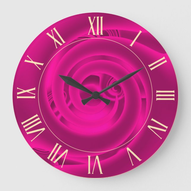 Luxury Modern Neon Pink Abstract Floral Rose Large Clock (Front)