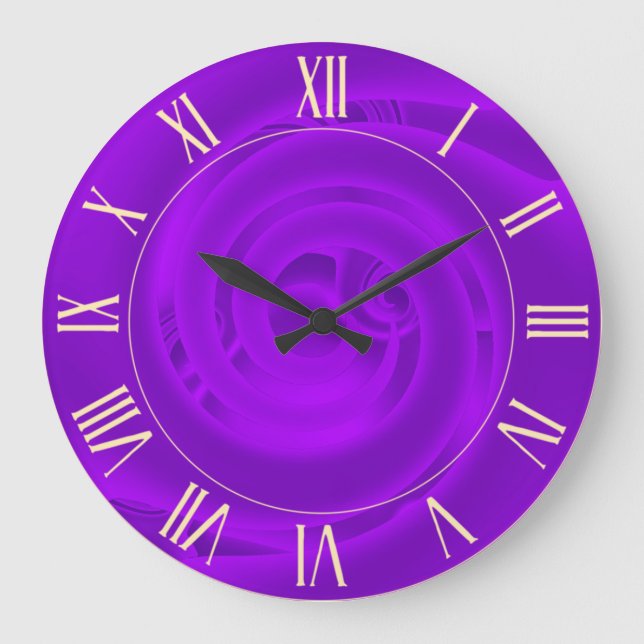 Luxury Modern Neon Purple Abstract Floral Rose Large Clock (Front)