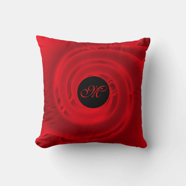 Luxury Modern Neon Red Abstract Floral Rose Cushion (Front)