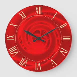 Luxury Modern Neon Red Abstract Floral Rose Large Clock