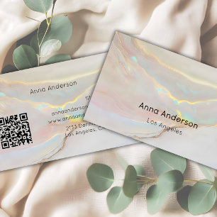 Luxury Modern Opal Stone Mineral Gold Qr Code   Business Card