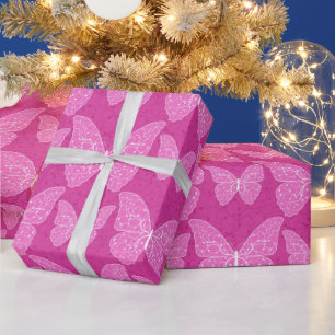 Luxury Modern Pink Natural Floral Butterfly Wrapping Paper