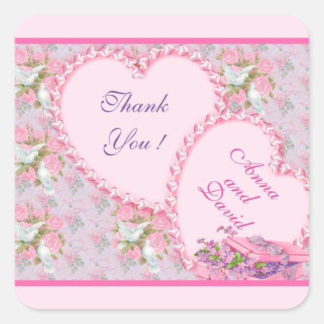 Luxury Modern Pink Rose Add Your Text Square Stick Sticker (Front)