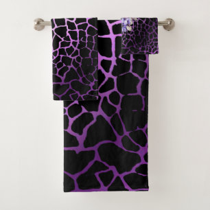 Luxury Modern Purple Black Rose Tigar Bath Towel Set