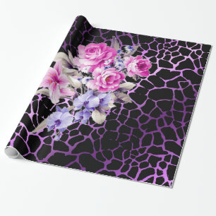 Luxury Modern Purple Black Rose Tigar Wrapping Paper