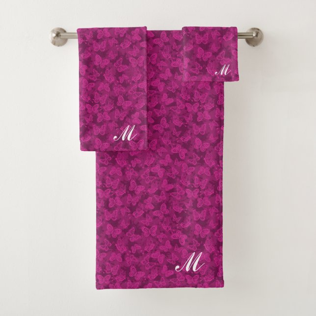 Luxury Modern Purple Natural Floral Butterfly Bath Towel Set (Insitu)