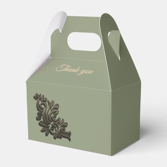 Luxury Modern Sage green & faux gold metallic Favour Box (Back Side)