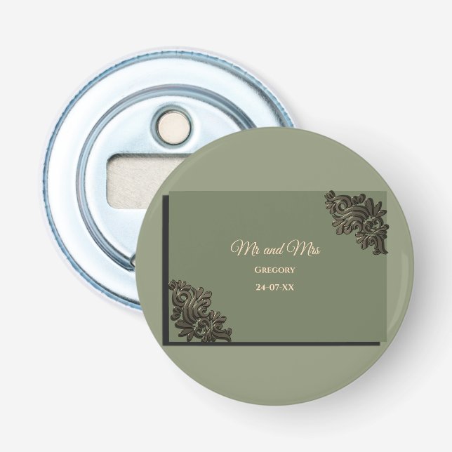 Luxury Modern Sage green & gold metallic Bottle Opener (Front)