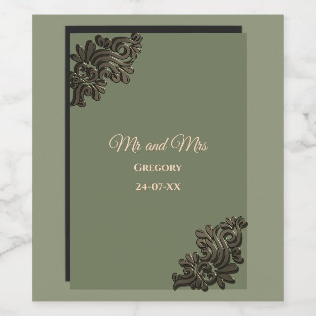 Luxury Modern Sage green & gold metallic Wine Label (Single Label)