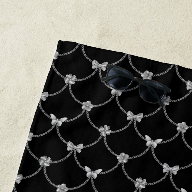 Luxury Modern Silver Natural Floral Butterfly Beach Towel (In Situ)