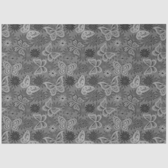 Luxury Modern Silver Natural Floral Butterfly Tissue Paper (Front)