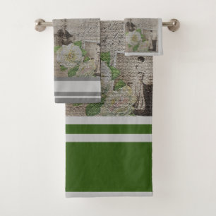 Luxury Modern Vintage Floral Rose Bath Towel Set