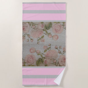 Luxury Modern Vintage Floral Rose Beach Towel