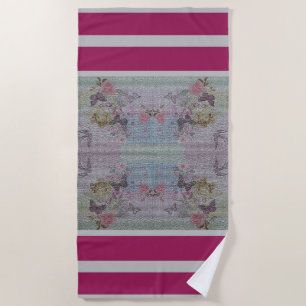 Luxury Modern Vintage Floral Rose Beach Towel