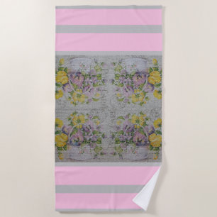 Luxury Modern Vintage Floral Rose Beach Towel