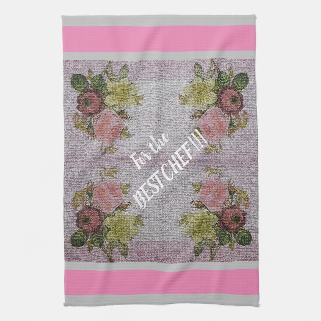 Luxury Modern Vintage Floral Rose Tea Towel (Vertical)