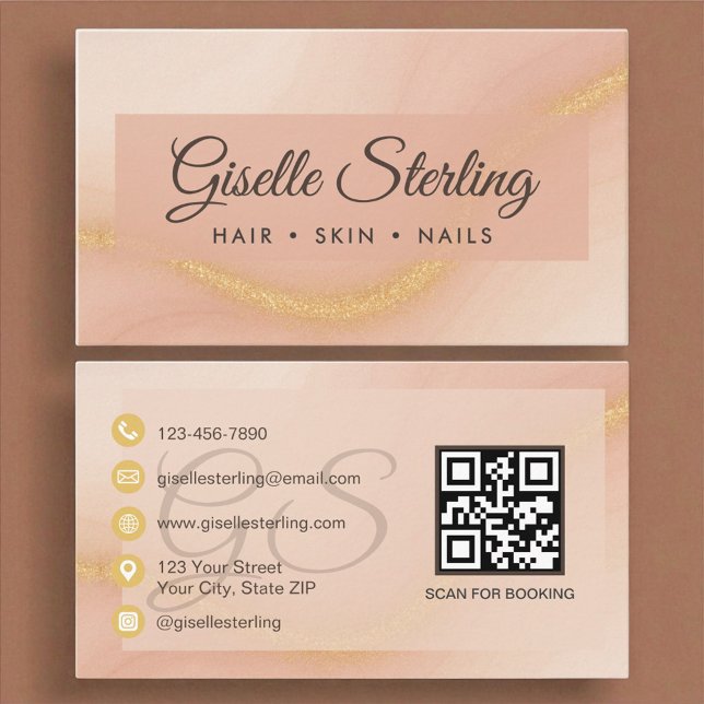 Luxury Modern Watercolor Gold Monogram QR Code Business Card (Creator Uploaded)