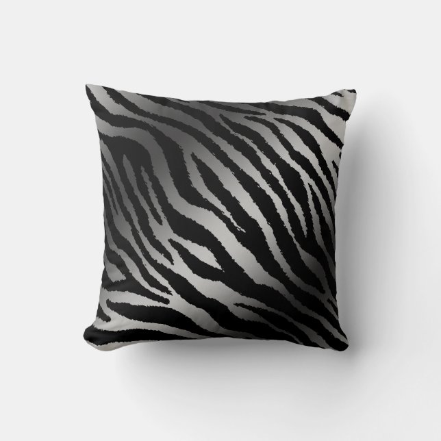 Luxury Modern Zebra Silver Black Line Cushion (Front)