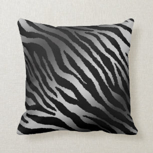 Luxury Modern Zebra Silver Black Line Cushion