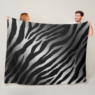 Luxury Modern Zebra Silver Black Line Fleece Blanket