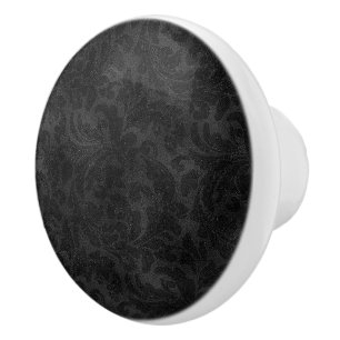 Luxury Monochromatic Black Damask Pattern Ceramic Knob